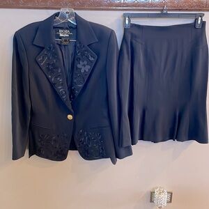 ESCADA NEIMAN MARCUS VTG embroidered black skirt set suit wool size EU 38 / 6